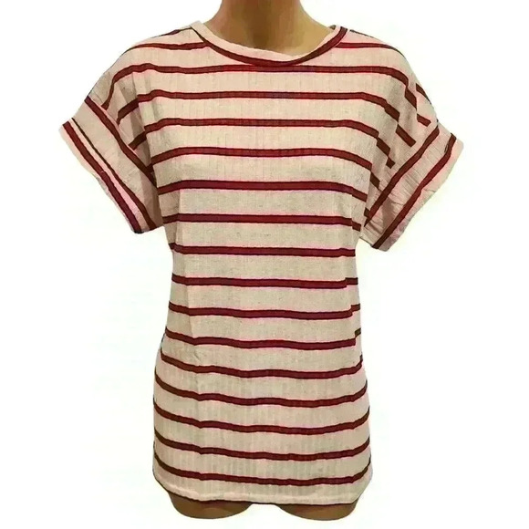 NEW NWT Boohoo Plus Molly Striped Rib Tee Short Rolled Sleeve T-Shirt - Picture 3 of 10